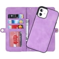 thumbnail image 5 of Compatible with iPhone 11 Wallet Case,Detachable 2 in 1 Magnetic [9 Card Slots] Removable Wrist Strap Zipper Wallet Shockproof Kickstand Multi-Function PU Leather Case,6.1 Inch Light Purple, 5 of 16