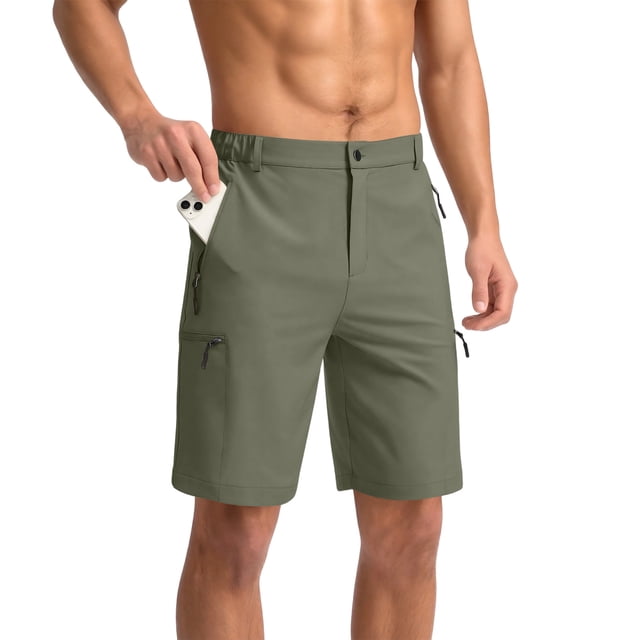 OIOLOYJM Shorts Cargo de Randonnée pour Hommes Légers Extensibles pour Extérieur Shorts Athlétiques Golf Camping Décontracté Gym Course avec 4 Poches Zippées Vert m