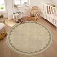 thumbnail image 2 of Hasoo Scalloped Washable Area Rug for Living Room Dorm Non Slip Indoor Geometric Bordered Throw Carpet, Round 4' x 4' Natural, 2 of 5
