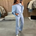 thumbnail image 3 of Quixlent 2 Pcs/Set Women Top Pants Set Off Shoulder Long Bat Sleeves Sweatshirt Elastic Waist Flared Sweatpants Sport Outfit Autumn Casual Tracksuit, 3 of 8