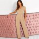 thumbnail image 3 of Gibobby pantalones siameses de pierna ancha Pantalones de manga corta con cuello en V de color sólido para mujer con correa en la cintura de temperamento de verano(Beige, XXL), 3 of 5