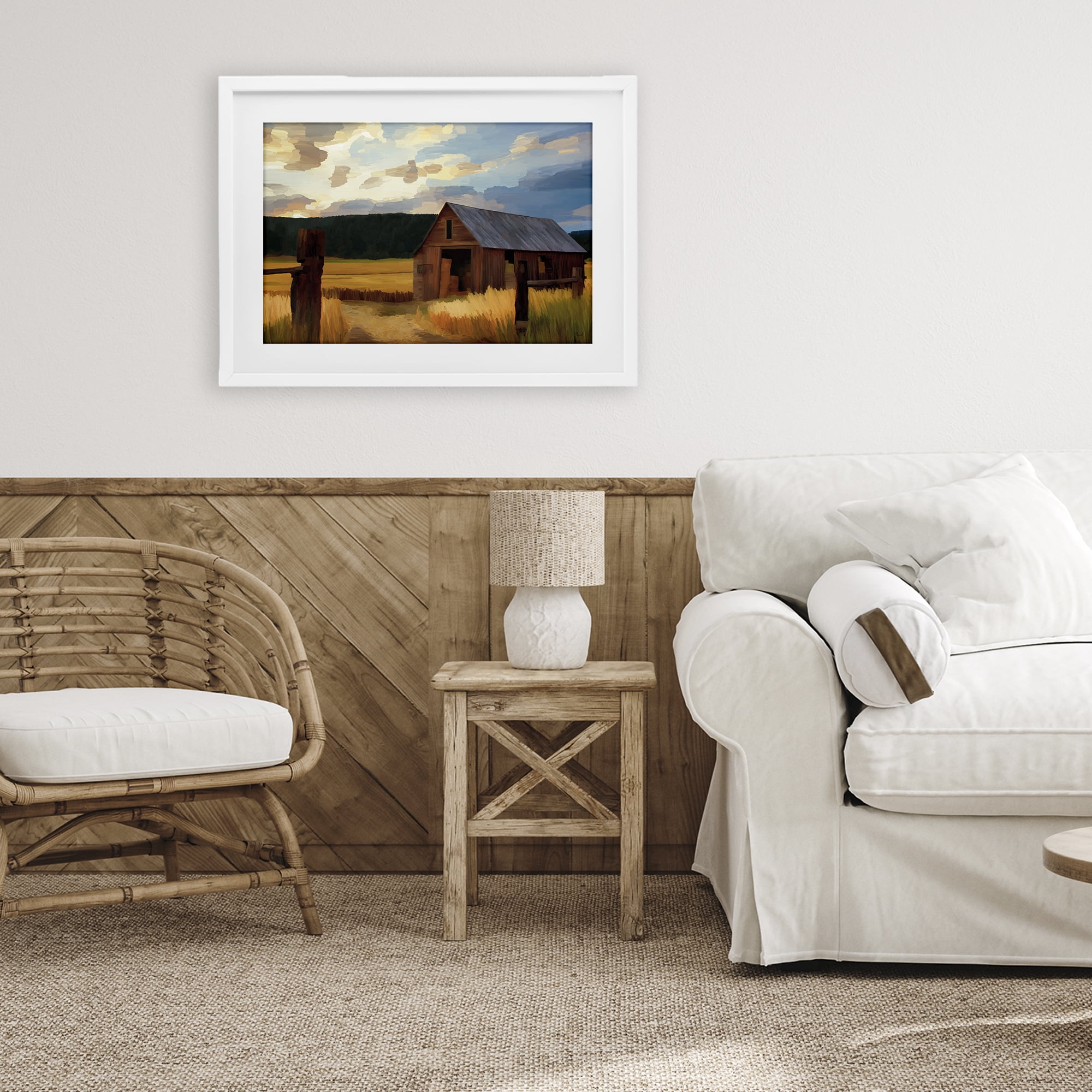 Stupell Industries Harvest Time Autumn Barn White Framed Print Under Glass, design by Renel Peters