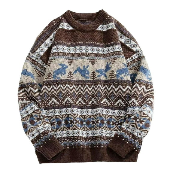 VNKIDY Men Sweater Xmas Print Winter Warm Thickened Casual Style Knit Sweater Long Sleeve Crewneck Loose Fit Pullover Stylish Knitwear