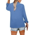 thumbnail image 5 of AKEGAMN Women's Loose Stand Collar Solid Color Long Sleeve Cotton Linen Blouse, Blue S-5XL, 5 of 9