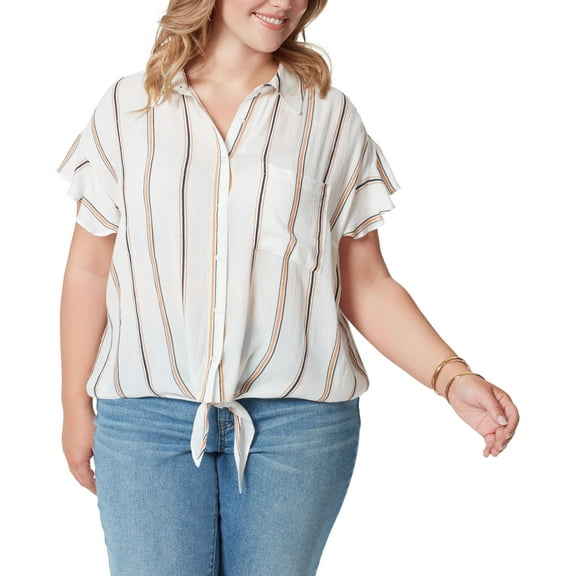 Jessica Simpson Trendy Plus Size Rhea Striped Button Front Top Moxy Stripe 3X