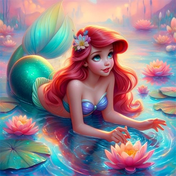 5D Round Rhinestone Diamond Painting Kit - Small & Sparkling Mermaid Princess Design - DIY Art Embroidery Mosaic for Home Decor & Unforgettable Holiday Gifts - Create a Magical Touch!