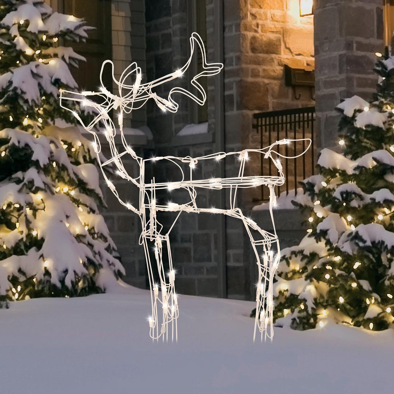 Indoor/Outdoor Light-Up Standing Buck Christmas Decoration with 70 LED Lights, Warm White, 30", by Holiday Time
