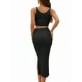 thumbnail image 6 of Women'S 2 Piece Outfits Top with Slit Bodycon Long Skirt Clothing Set Black S, 6 of 7