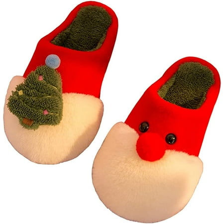 

CoCopeaunt Women Men Cozy Cute Christmas Santa Tree Deer Print Fluffy Fur Soft House Slippers Chic Fleece Lining Indoor Shoes Winter