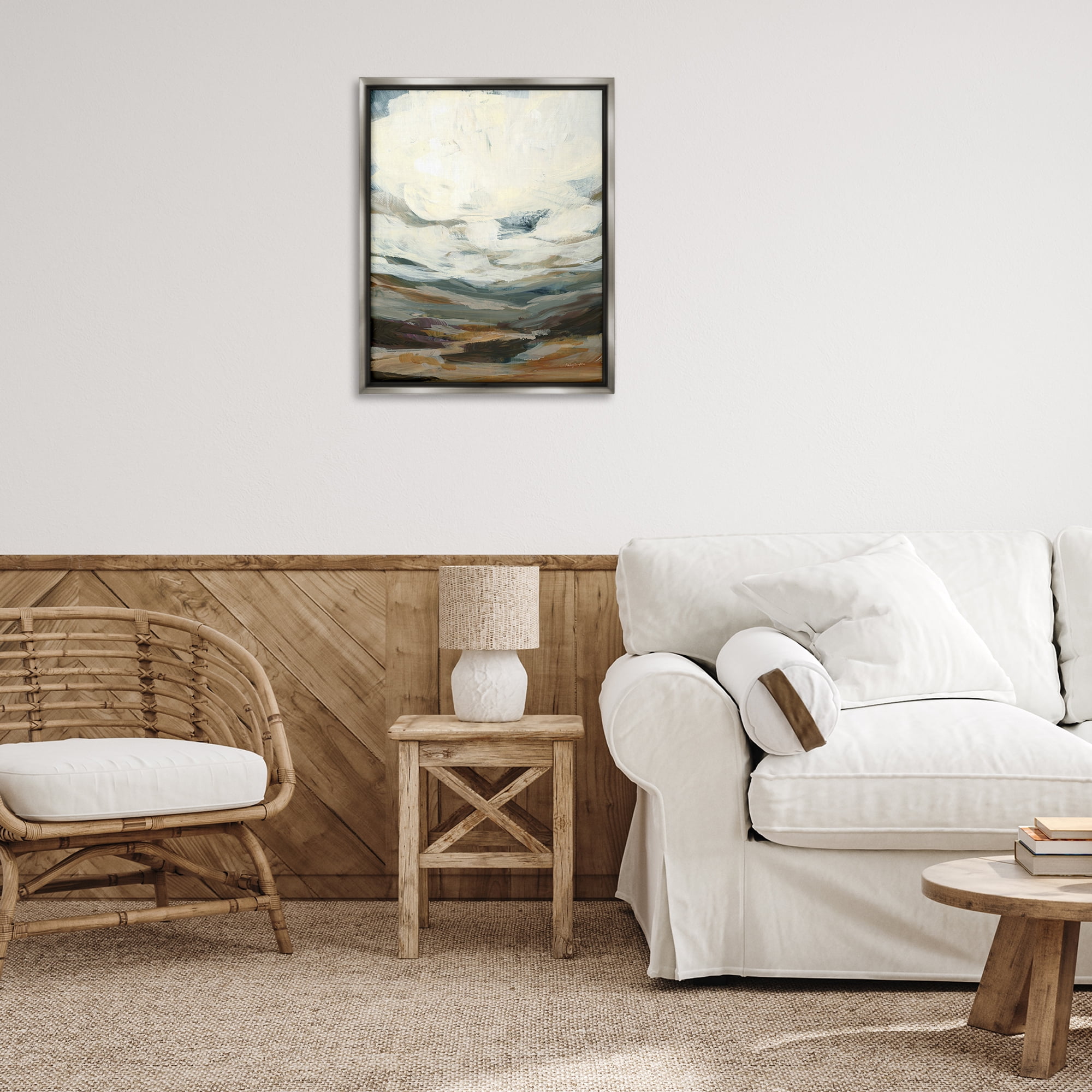 Stupell Industries Abstract Heavy Clouds Landscape Painting Gray Floater Framed Art Print Wall Art, 25 x 31