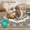 thumbnail image 4 of ODIKA 5'x7' Washable Area Rug Non-Slip, Low Pile, Stain Resistant Vintage Boho Distressed Border Motifs Ivory Tan Grey Neutral Refined Structured for Guest Room, Lounge, Apartment, 4 of 7