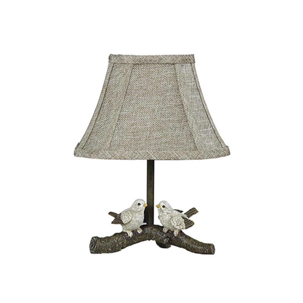 12” Brown and Gray Decorative Bird on Branch Accent Lamp with Shade
