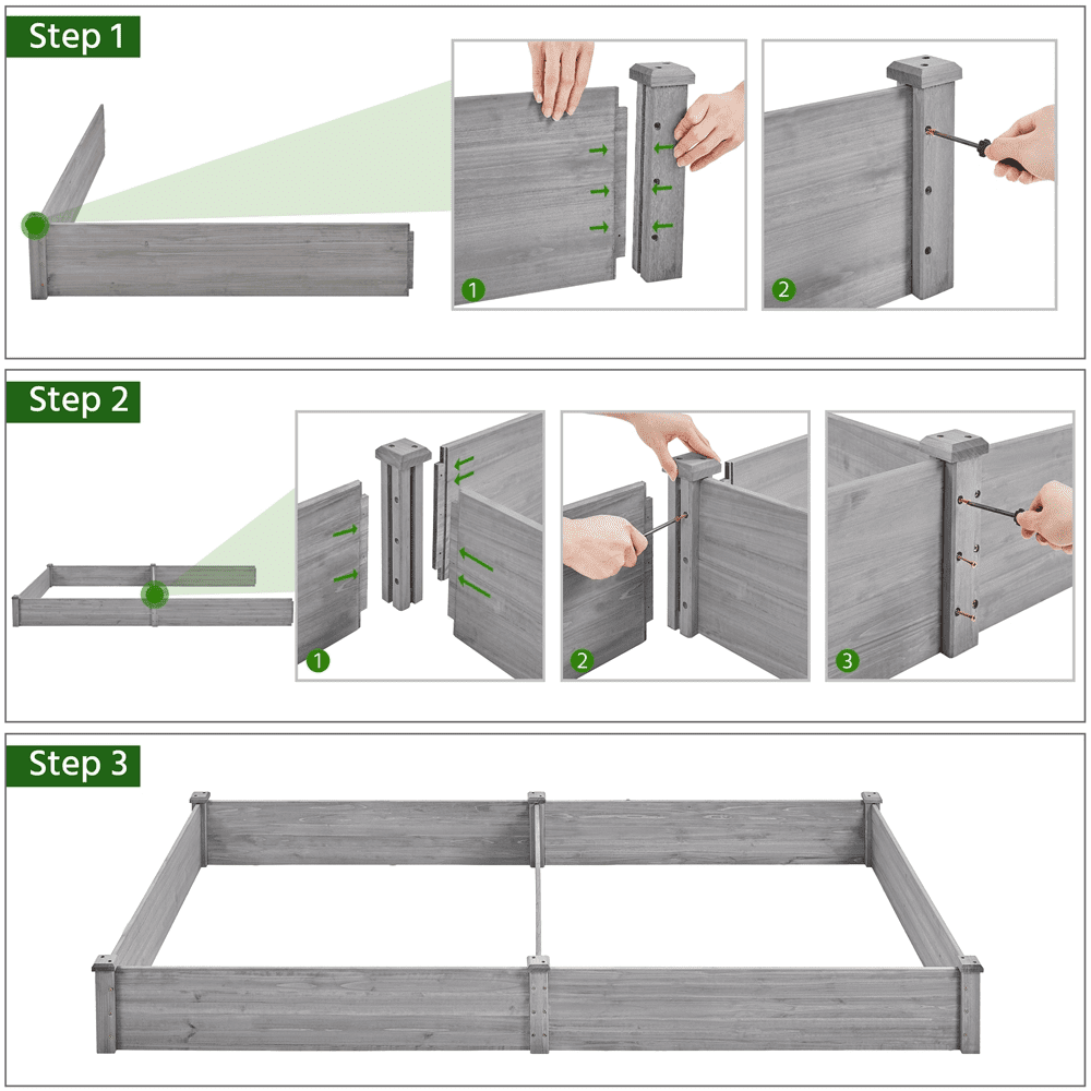 Yaheetech Wooden Raised Garden Bed Planter,Gray