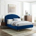 thumbnail image 2 of Platform Bed Frame, Queen Size, Velvet, Blue Navy, Modern Contemporary Urban Design, Bedroom Master Guest Suite, 2 of 10