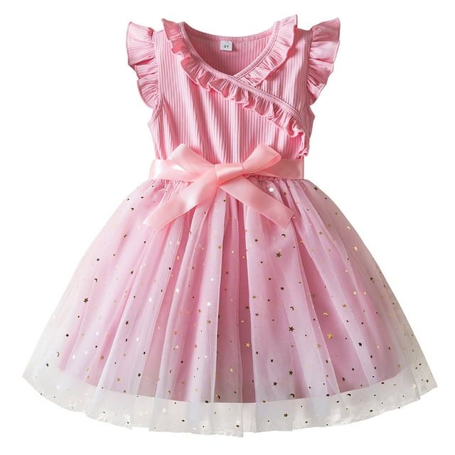 Robe d'Été Décontractée pour Filles à Manches à Volants Tutu pour Filles Robe d'Anniversaire en Tulle pour Filles 4-5 Ans