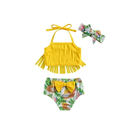 

Binwwede Kid Three-piece Swimsuit with Tassel Decoration Bow Headband MHXX