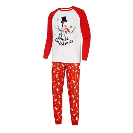 

Binpure Christmas Family Pajamas Set Letter Print Tops+Snowman Print Pants