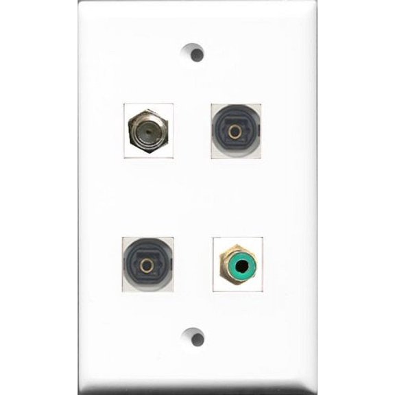 RiteAV 1 Port RCA Green and 1 Port Coax Cable TV- F-Type 2 Port Toslink Wall Plate