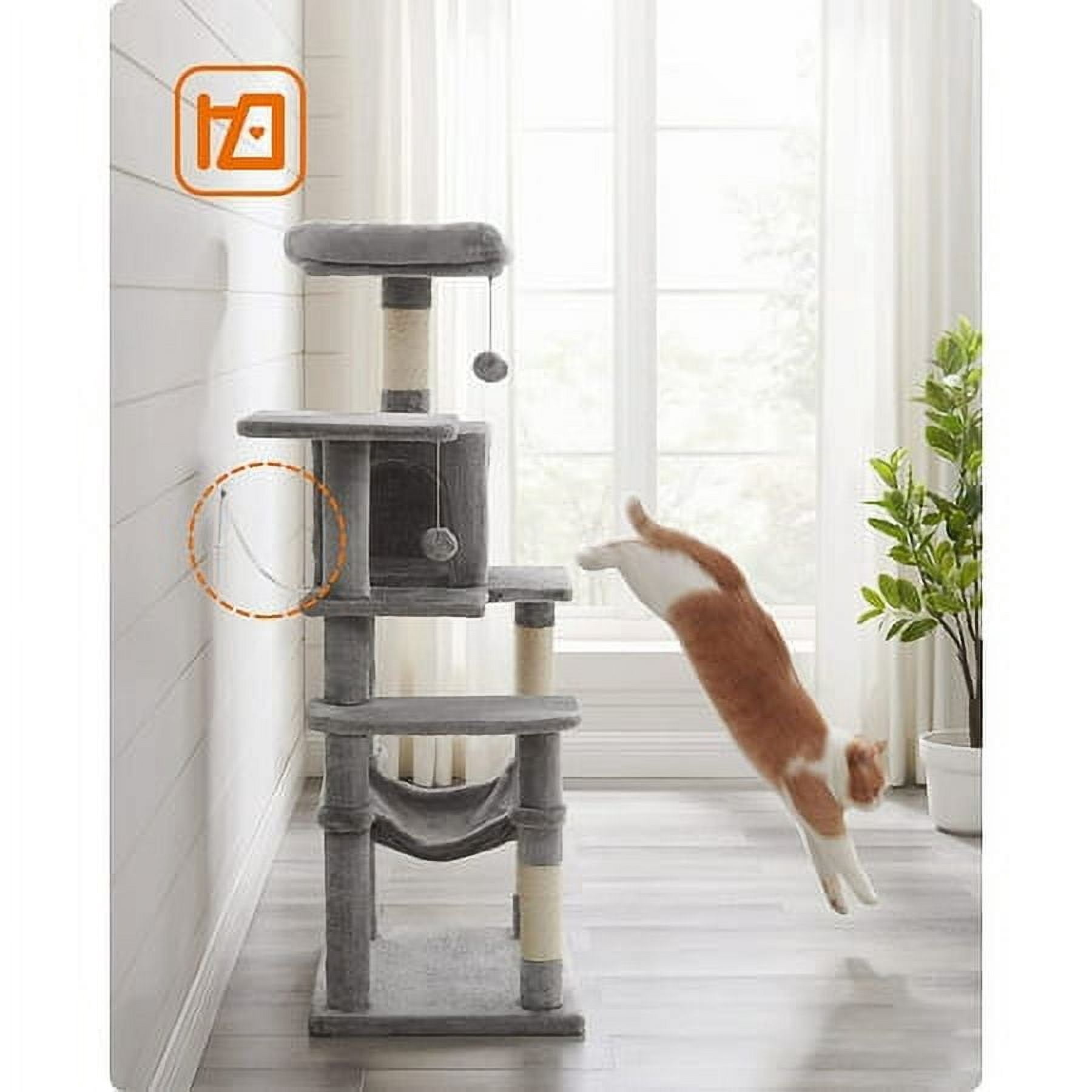 56.3'' Cat Tree Tower for Indoor Cats ,Multi-Level Cat Condo Cat Furniture with Scratching Posts, Perches, Hammock, Cave ,Light Gray