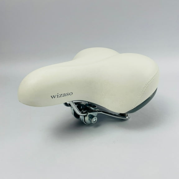 wizaso Bicycle Saddle White Leather Saddle Comfortable Medium Thickness Pad