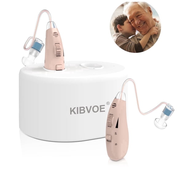 KIBVOE Behind The Ear Hearing Aids for Seniors, Noise Cancelling Rechargeable Hearing Amplifier, 1 Pairs, Beige, Summer Home Care Essentials