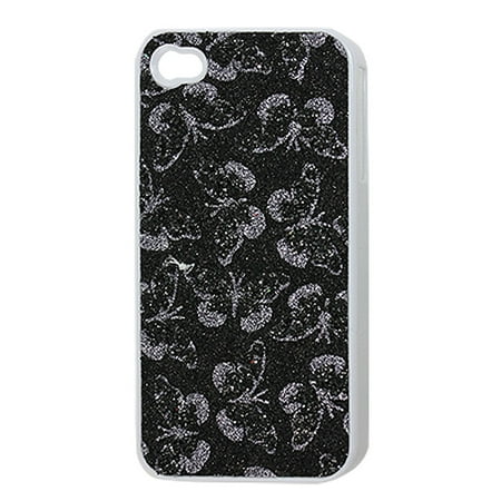 - Black Glitter Powder Butterfly Decor Plastic Back Case for iPhone 4 4G 4S
