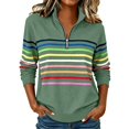 thumbnail image 2 of Trikvn Striped Quarter Zip Pullovers for Women Long Sleeve Sweatshirts Casual Stand Collar Half Zip Sweaters Colorful Stripe Print Tops Fall Winter Fashion Clothes, 2 of 6