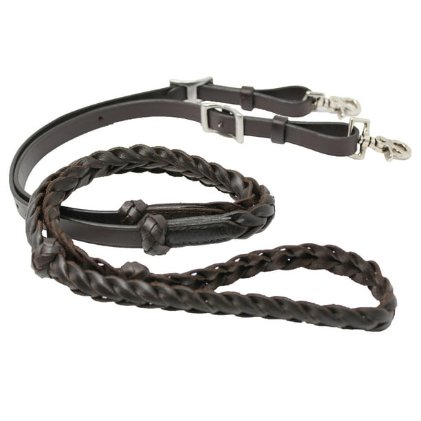 Horse Western Braided Brown Leather Knotted Grip Reins 805LR03BR
