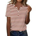 thumbnail image 1 of Plebaso T-Shirts à Rayures Col en V pour Femmes Manches Courtes Été Décontracté Blouses Amples pour Femmes, 1 of 7