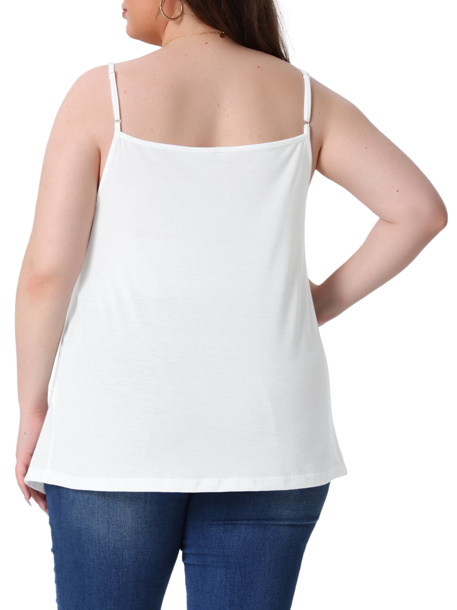 DARING DIVA Women's Plus Summer Crew Neck Tank Tops Pleated Sleeveless Cami 2X White