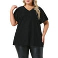 thumbnail image 1 of Blusas de mujer de tallas grandes Agnes Orinda, camiseta de manga corta con escote en V metálico, tops de fiesta 4X en negro, 1 of 6
