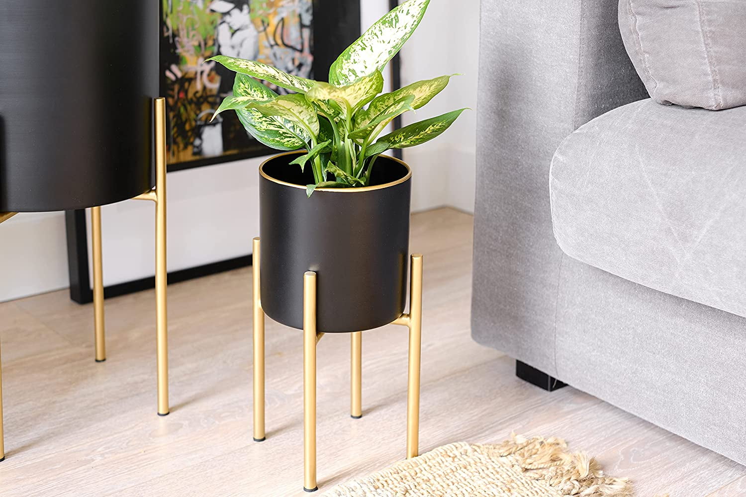 Floret Gold Black Steel Personalized Outdoor Planter Stand by