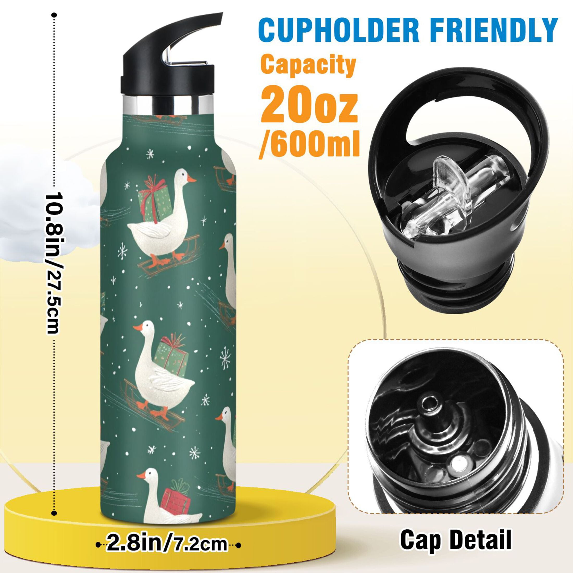 Kids Insulated Stainless Steel Sports Water Bottle 600ml (20oz) White Goose Carrying Christmas Gift