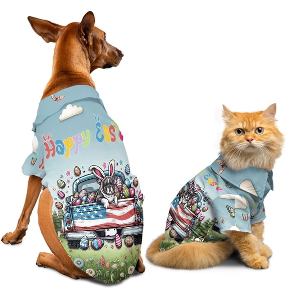 Happy Easter French Bulldog American Flag Truck Bunny Ears Hawaiian Summer Shirt for Small Medium Large Dog Cat Dog Lover Gifts - 03001