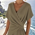 thumbnail image 2 of MORTTIC Women's Fashion Solid Color 2-Piece Set Cross V-Neck Top & Wide Leg Jumpsuit with Pockets Casual Outfit Khaki，S, 2 of 4