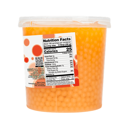 Tea Zone B2061 Peach Popping Pearls for Beverage, Ice cream, Desser, Sweet topping, ready to serve,7 lb