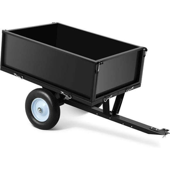 AKDSteel 12 Cu.Ft. Steel Dump Cart Trailer – 500 lbs Heavy Duty Garden Utility Trailer with 2 Wheels, for Tractor, ATV, UTV, Lawn Mower