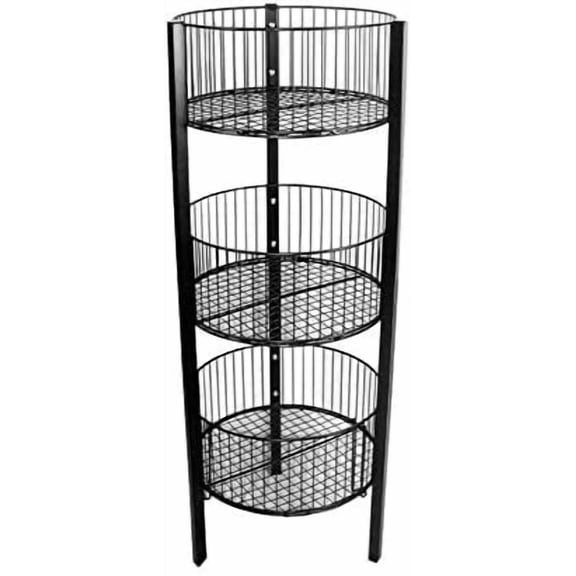 Only Hangers 3-Level Wire Basket Display Rack, Floor Standing, Round Bins, Metal Frame - Available in Black and White (BLACK)