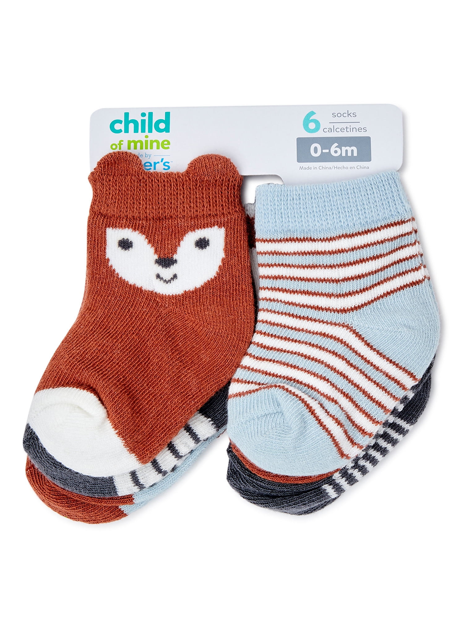 Child Of Mine by Carter's Baby Boys' Fox Crew Socks, 6-Pack, Sizes 0-12M