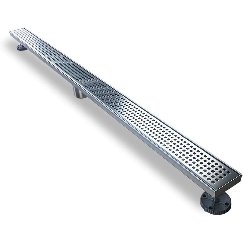 Kepooman 48" Linear Shower Drain with Leveling Feet and Hair Strainer, Professional Brushed 304 Stainless Steel Rectangle Shower Floor Drain for Home Kepooman 48" Linear Shower Drain with Leveling Feet and Hair Strainer, Professional Brushed 304 Stainless Steel Rectangle Shower Floor Drain for Home