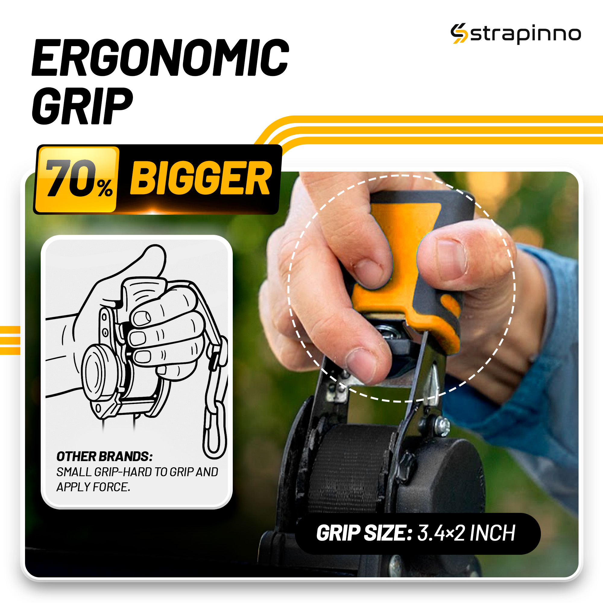 Strapinno Retractable Ratchet Straps 1 in x10ft, with Rubber-Coated Handles, S-Hooks, Secure Cargo Tie-Downs for Motorcycles, Bikes & Daily Use, Breaking Strength -1,500LBS/680KG (Black, 4 PK)