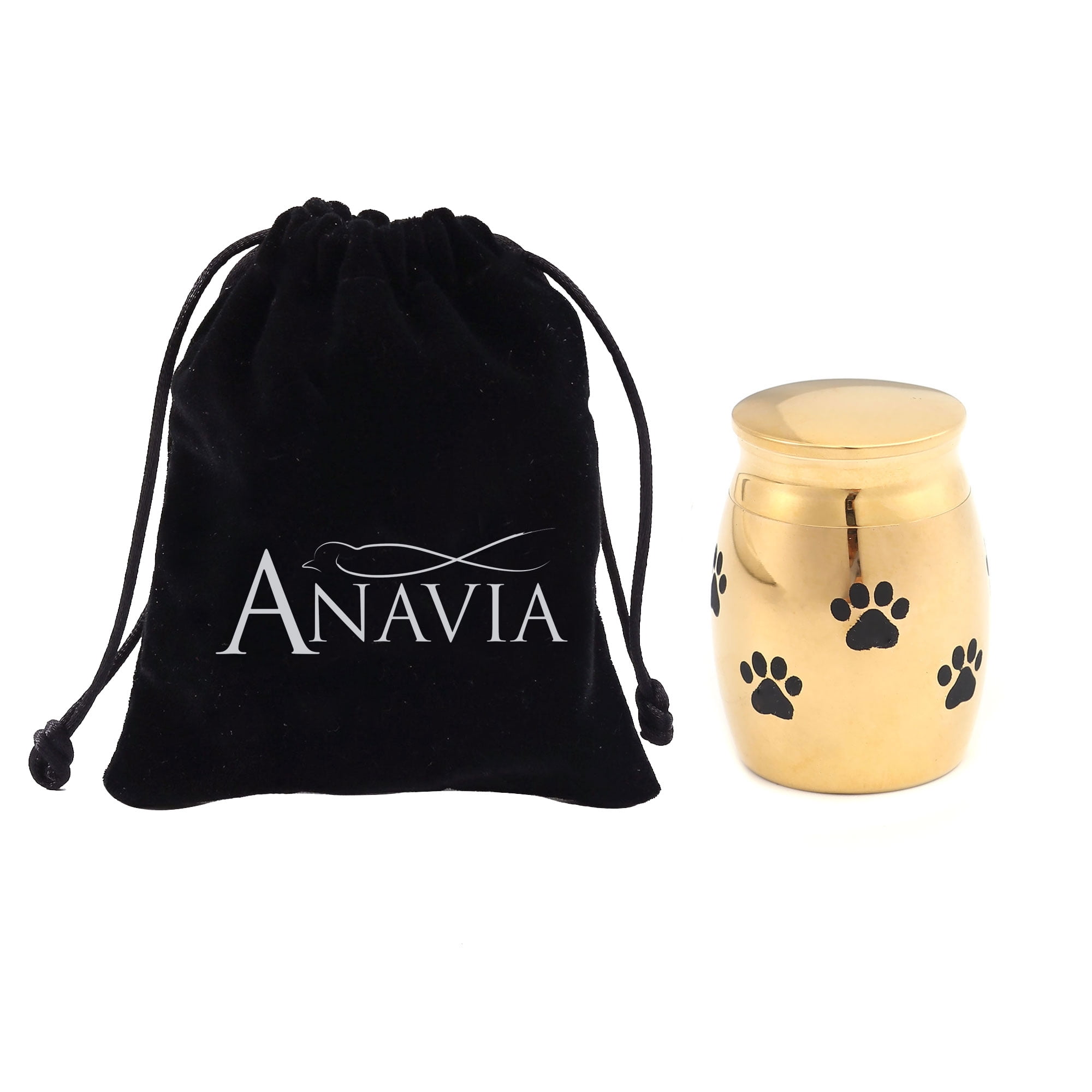 Gold Mini Sized Funeral Pets Ashes Cremation Urns for Dog Cat Keepsake Stainless Steel Warterproof Paw Pet Memorial Ash Container with Free Anavia Pouch