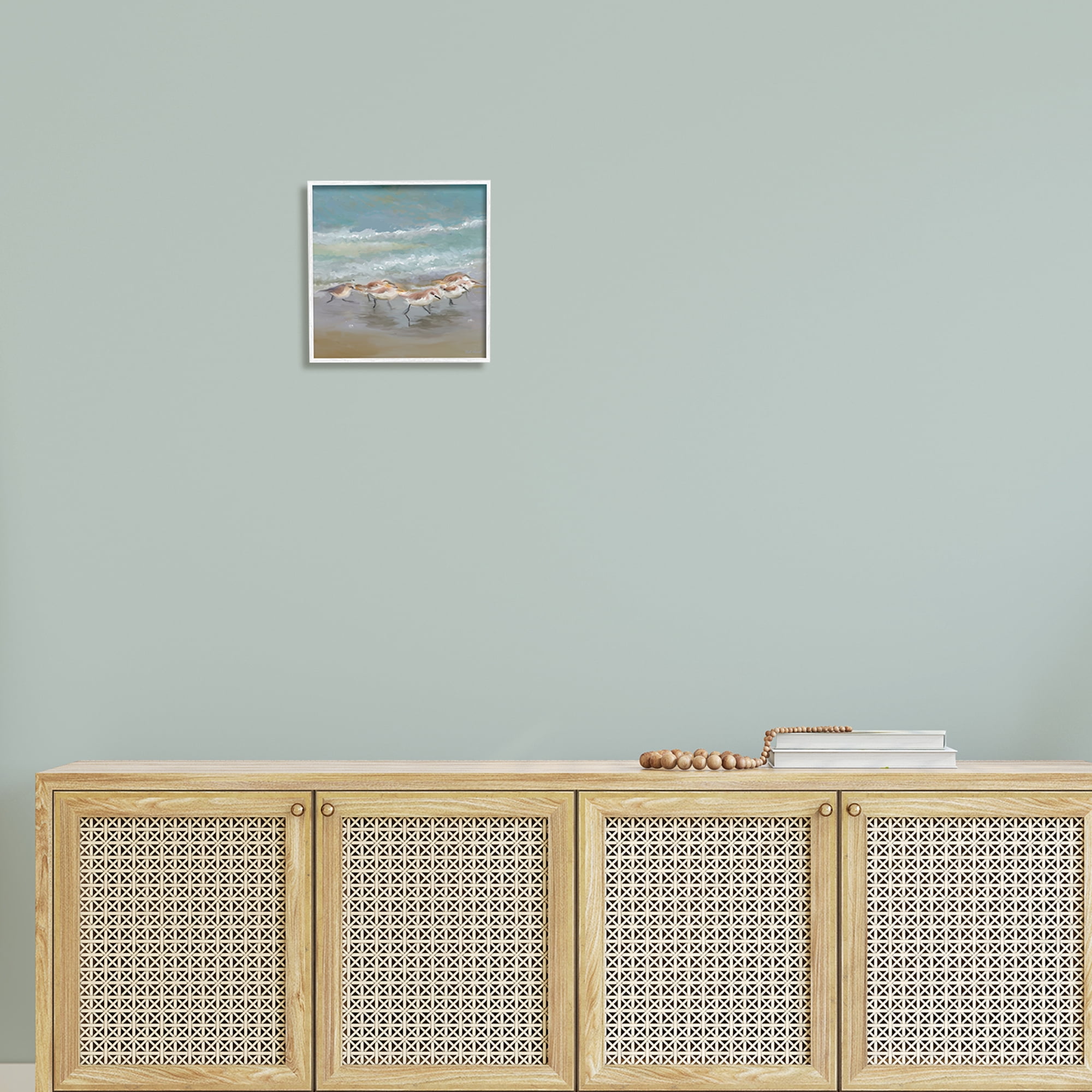 Stupell Nautical Sea Birds Shoreline Waves Landscape Painting White Framed Art Print Wall Art