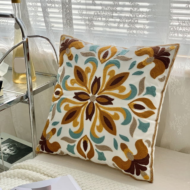 Fiudx Funda de Almohada Floral, Funda de Cojín de Lino Suave, Diseño con Cremallera Invisible, Detalle Decorativo para El Hogar, Decoración de Sofá de Sala de Estar, Un Toque Elegante para Cualquier