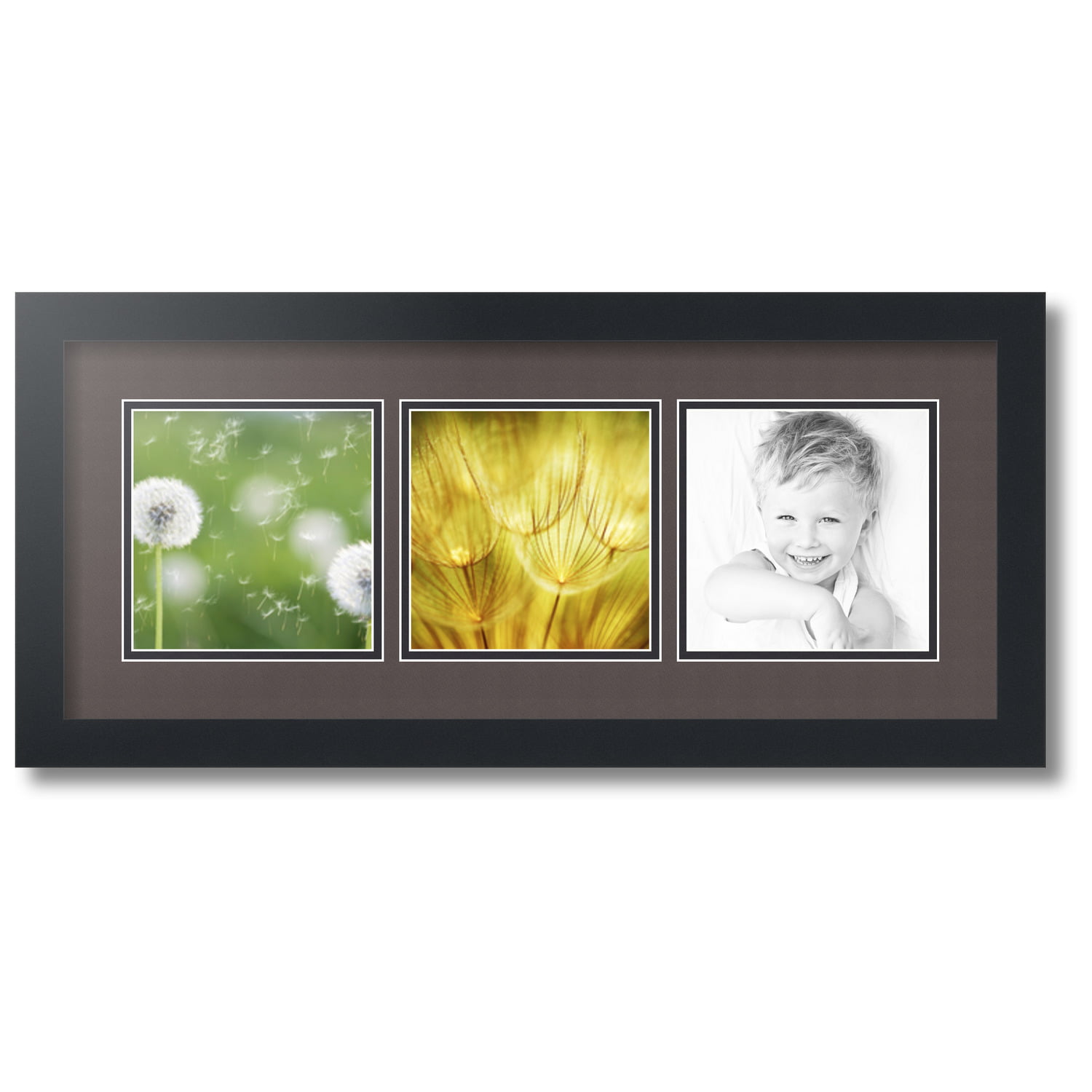 ArtToFrames Collage Photo Frame Double Mat with 3-6x6 Openings with Satin Black Frame and Baby Blue mat. 