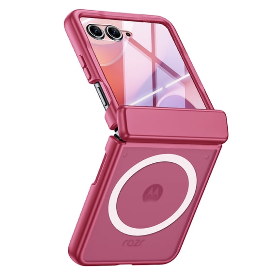 Vizvera for Motorola Razr Ultra 2025 Case,with Magnetic Power [Slim Design][Screen Protector][Hinge Protection] Translucent Matte Shockproof Protective Phone Case for Razr 60 Ultra-Rose Red