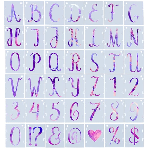 84PCS Letter Stencils 2 Inch Reusable Plastic Alphabet Numbers Symbols Templates Interlocking Letters Stencil for Painting on Wood Wall Fabric