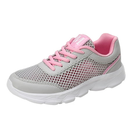 

GNEIKDEING Summer Women Sneakers Mesh Hollowed Breathable Comfortable Lightweight Lace Up Flat Bottom Gift on Clearance