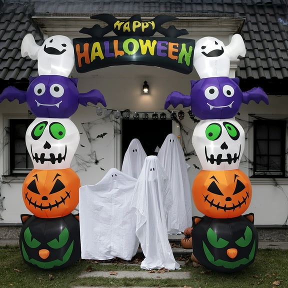 UBesGoo 8.2' Halloween Inflatables Pumpkin Ghost Archway , Blow up Hallowee Decorations with Built-in LED Lights for Holiday
