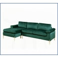 thumbnail image 2 of Mid-Century Modern Velvet Sectional Sofa with Chaise – Plush L-Shaped Couch for Living Room with Solid Wood Frame & Brass Gold Legs, 2 of 10